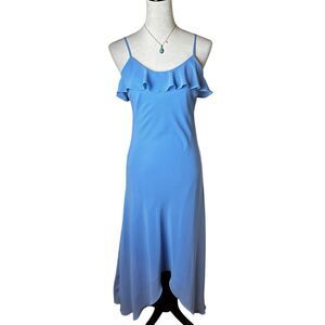 Vintage Chadwick’s Blue Ruffle Slip Midi Dress 6 | Y2K Coquette Spring Formal